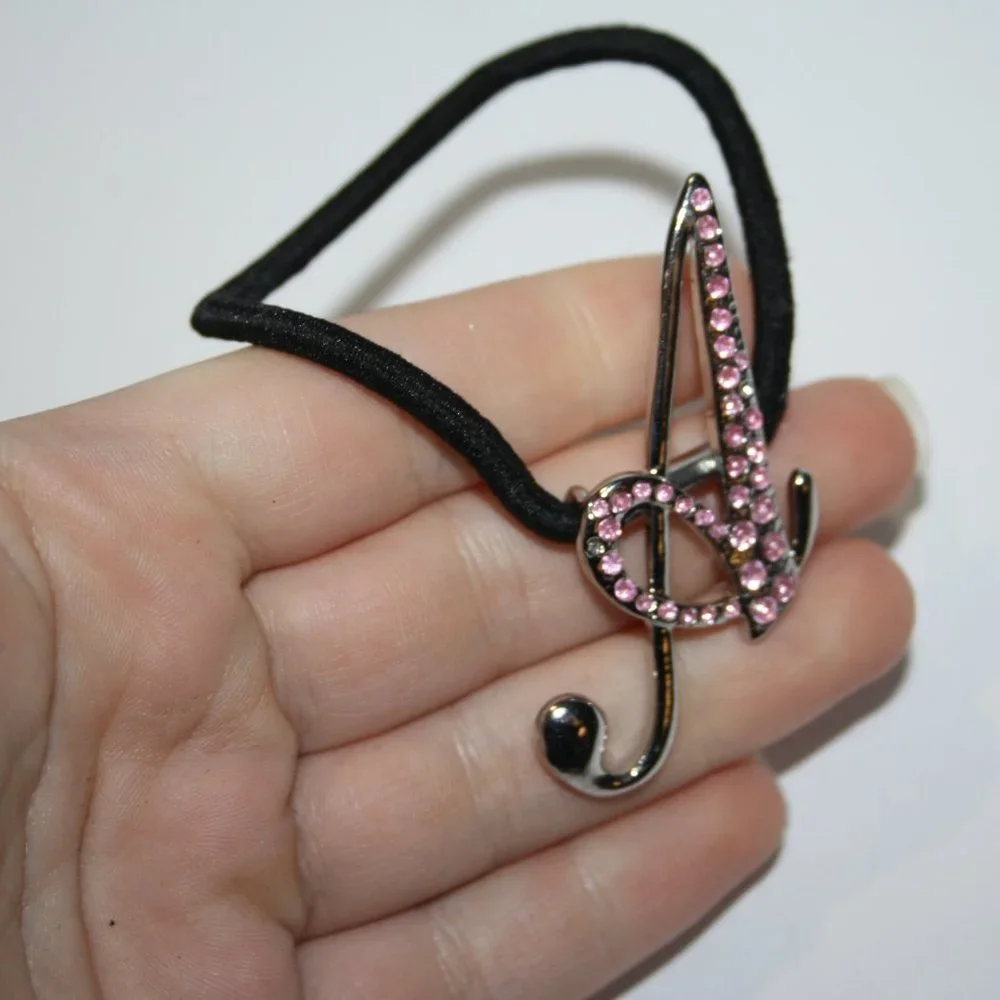 ✨ NWOT Silver & Pink Rhinestone “A” Hair Tie Monogram Style · Sparkly Accent ·